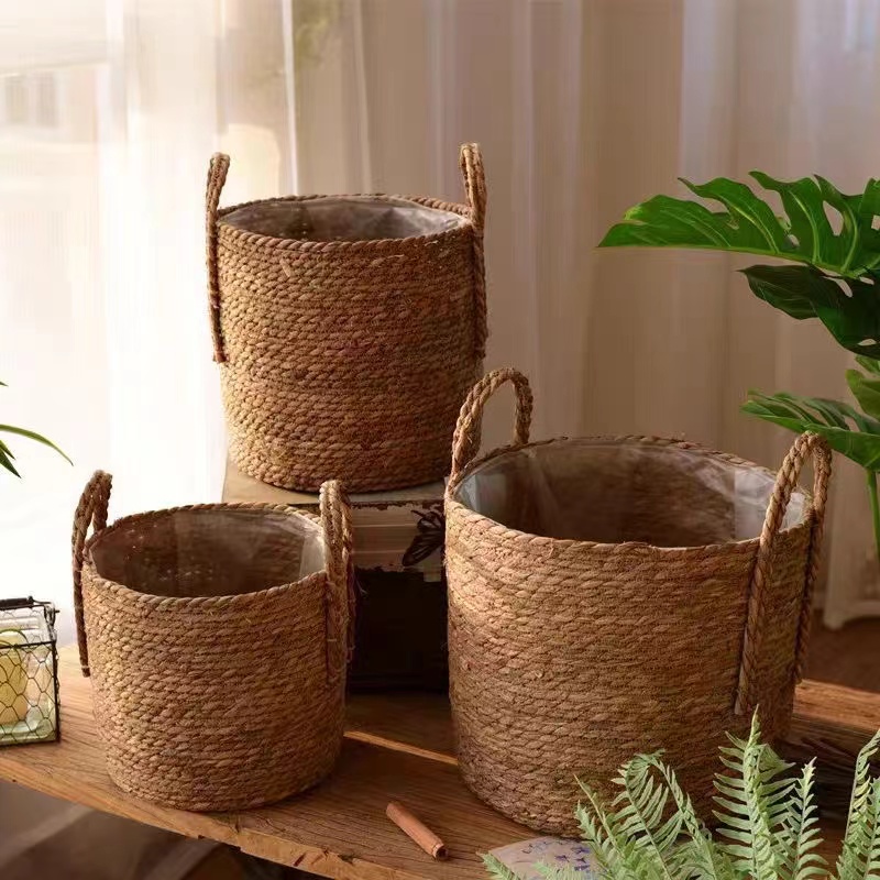 Natuurlijke Rieten Plantenbak Mand Bloempot Rotan Stro Bloemenmand Voor Huis Tuin Decoratie 20/25/30CM