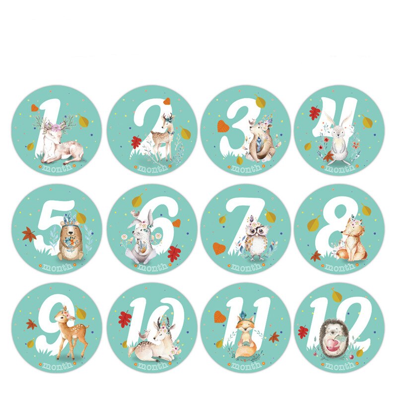 12 unids/set/set etiqueta de número de flores de enero a diciembre, decoración de de cumpleaños de bebé, colorido, pegatina de crecimiento de registro de mes