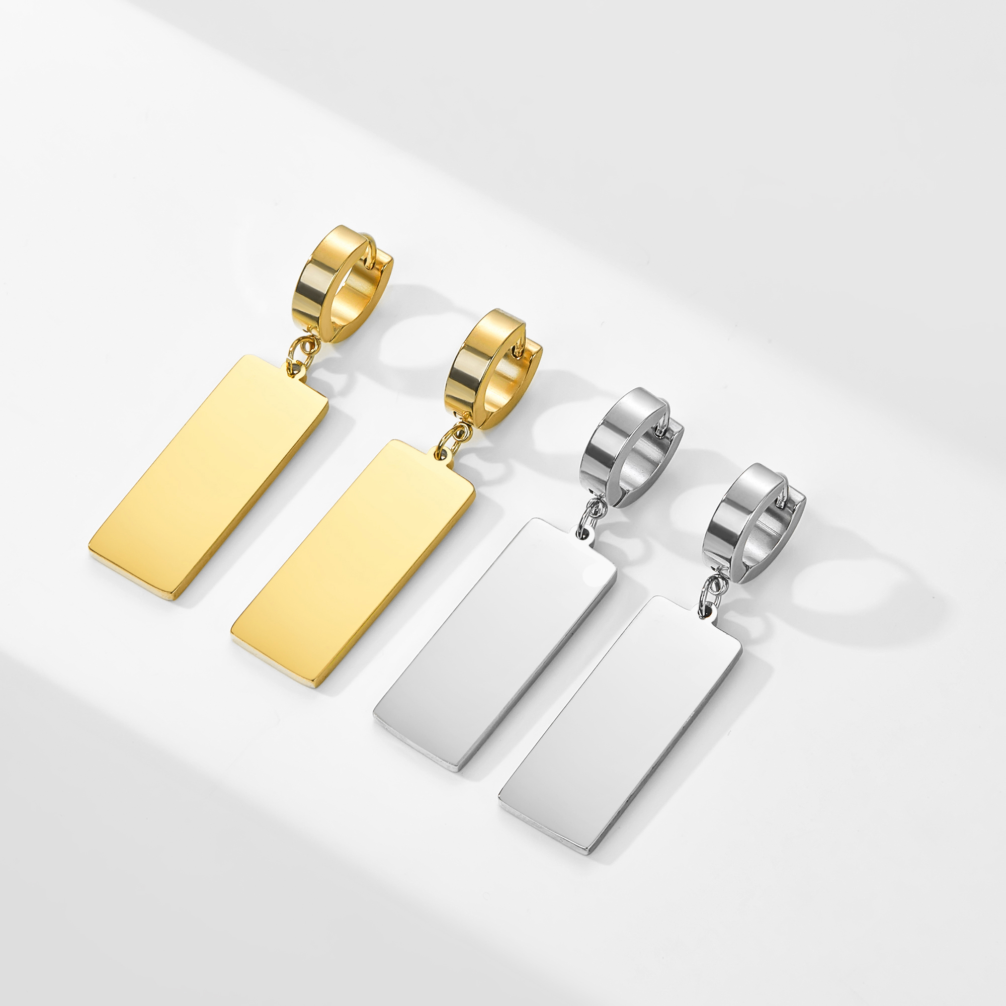 Pendientes colgantes rectangulares brillantes, pendientes geométricos de acero inoxidable para mujer, joyería de tendencia Simple, de