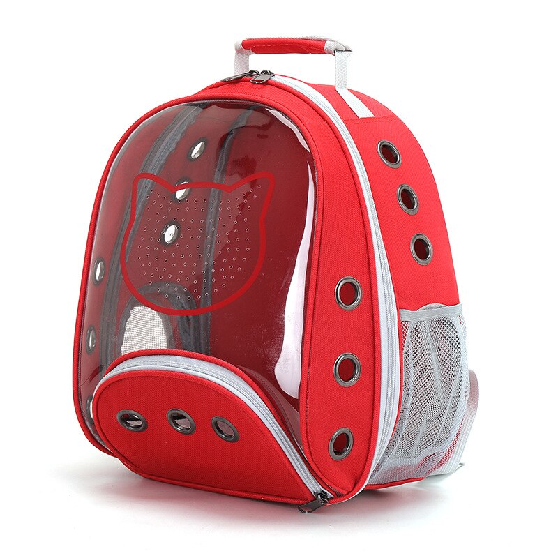 Mochila con ventana para transportar mascotas, bolsa de viaje portátil y transpirable para exteriores, cápsula espacial transparente para gatos y perros: Rojo