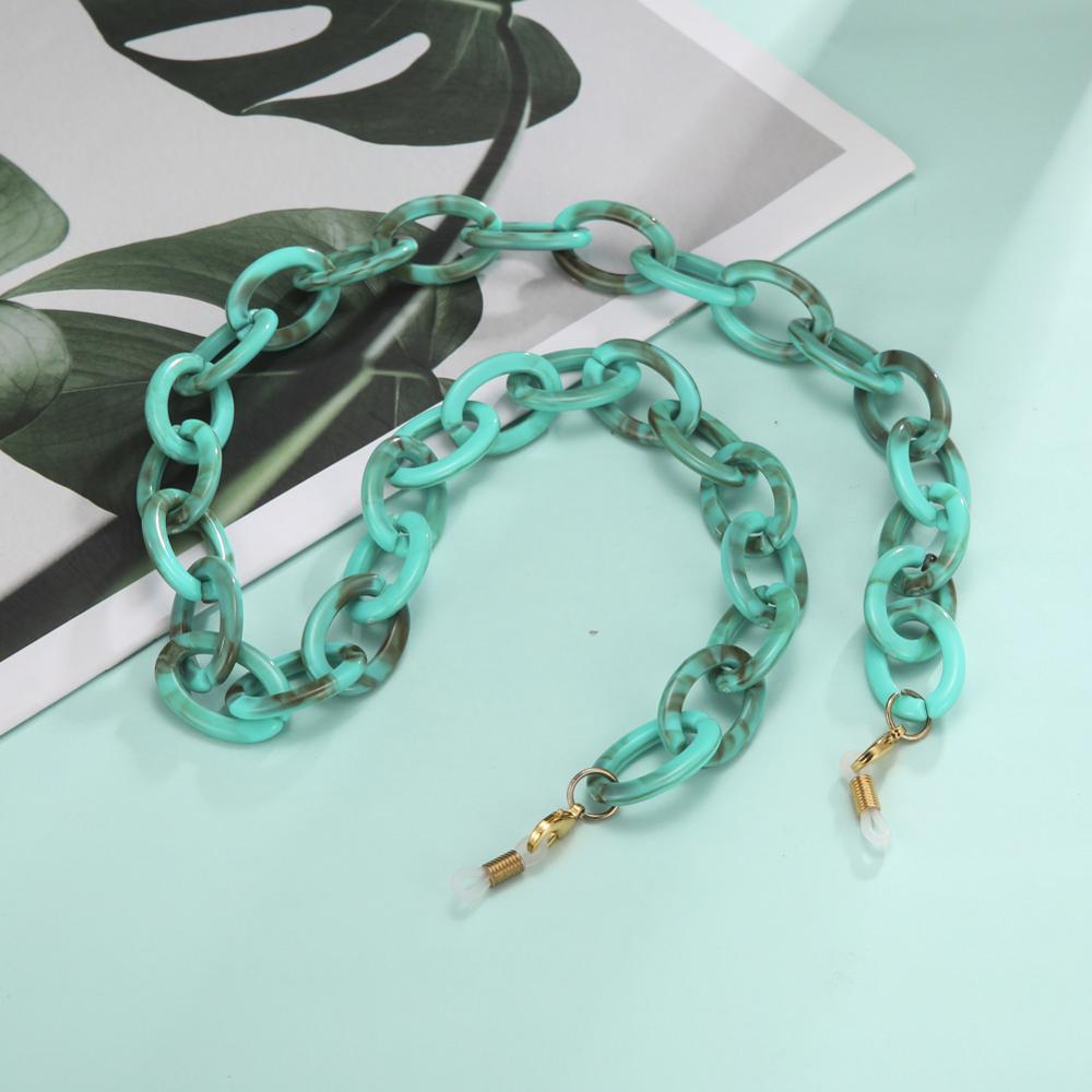 Skyrim bohême large acrylique lunettes de soleil chaîne lanière anti-dérapant lecture lunettes chaînes lunettes cordon cou sangle corde pour les femmes: Green - clasp