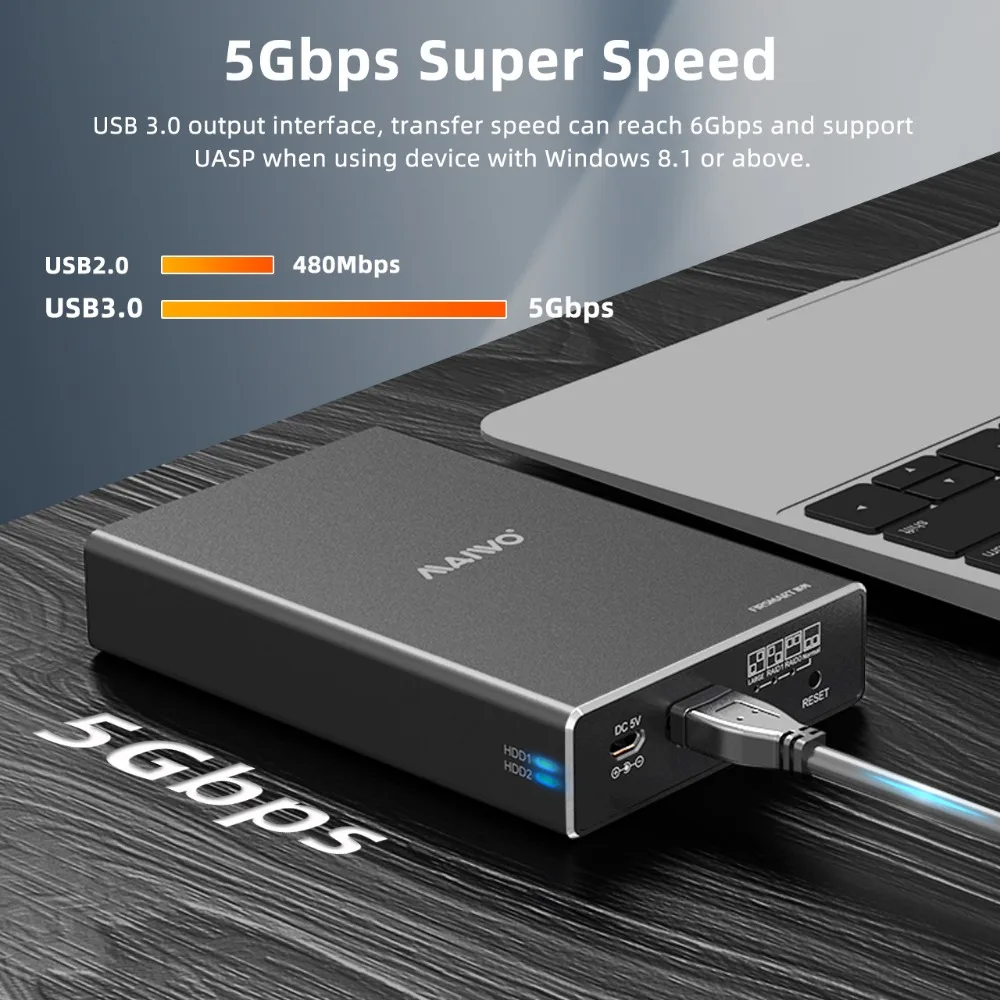 MAIWO Dual Bay External Hard Drive box RAID Enclosure for 2.5 inch SATA I/II/III HDD SSD RAID 0/1/LARGE/PM 6Gbps Support UASP