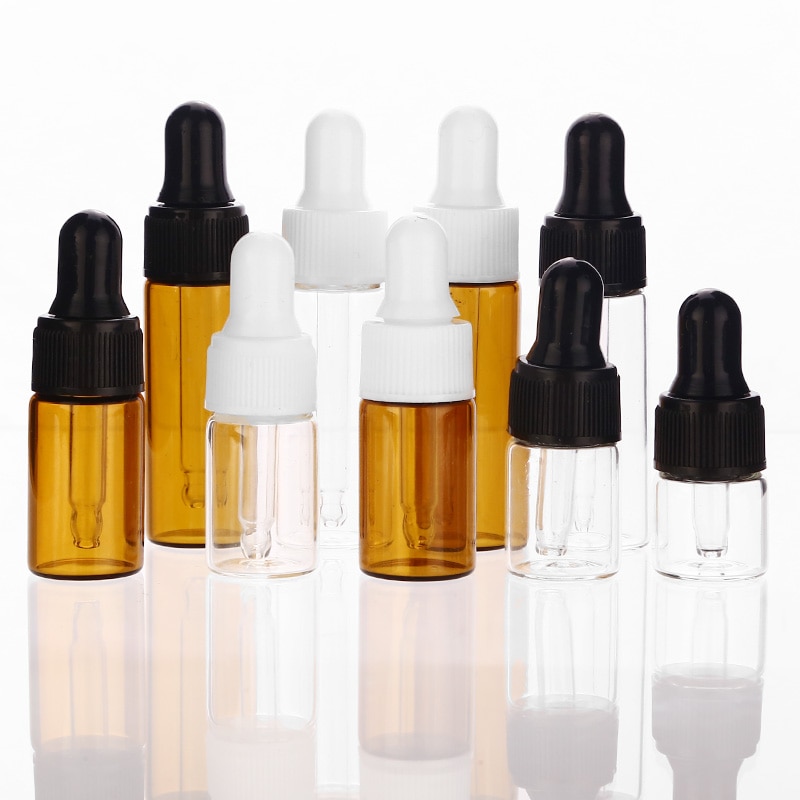 50 stk/parti 1ml 2ml 3ml 5ml tom dråbeflaske bærbar ravfarvet glasflaske æterisk olieflaske med glas øjendråber