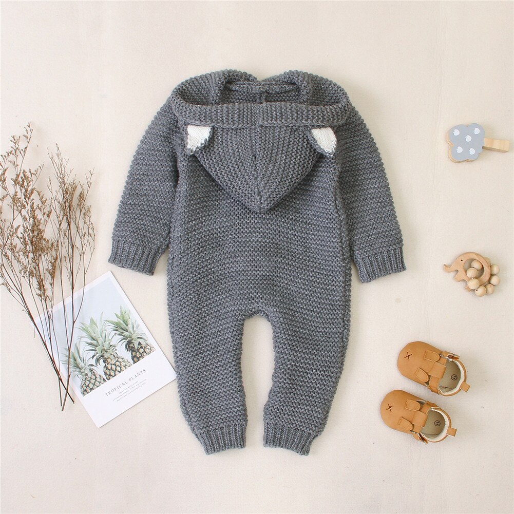 Barboteuse à capuche pour bébés filles et garçons 0-24M, combinaison chaude tricotée à capuche, manches longues, simple boutonnage