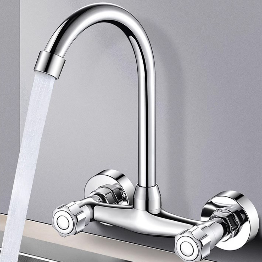 Kitchen Sink Faucet High Pressure Brass Faucet Mixer 360 Degree Swivel Double Hole Wall Mounted Sink Vegetable Basin Faucet