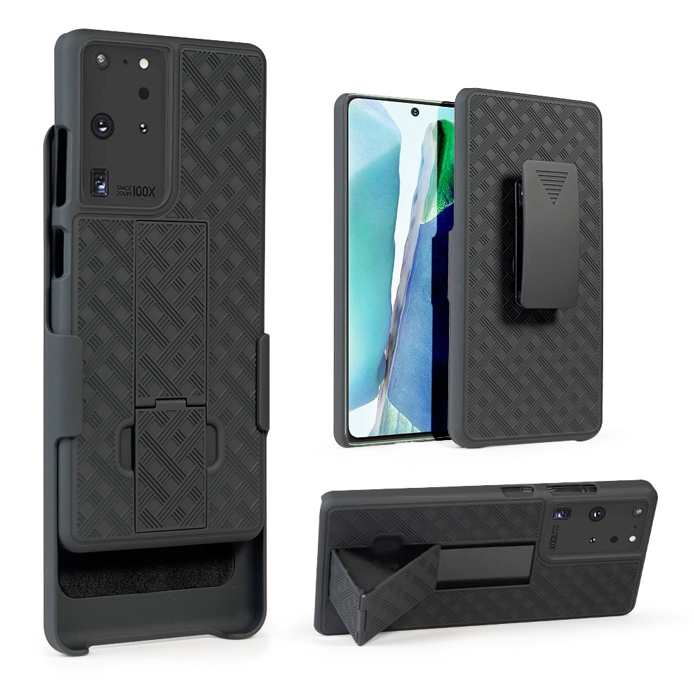 Geweven 2 In 1 Hybrid Hard Shell Holster Combo Case Met Kickstand & Belt Clip Voor Samsung Galaxy S21 Ultra