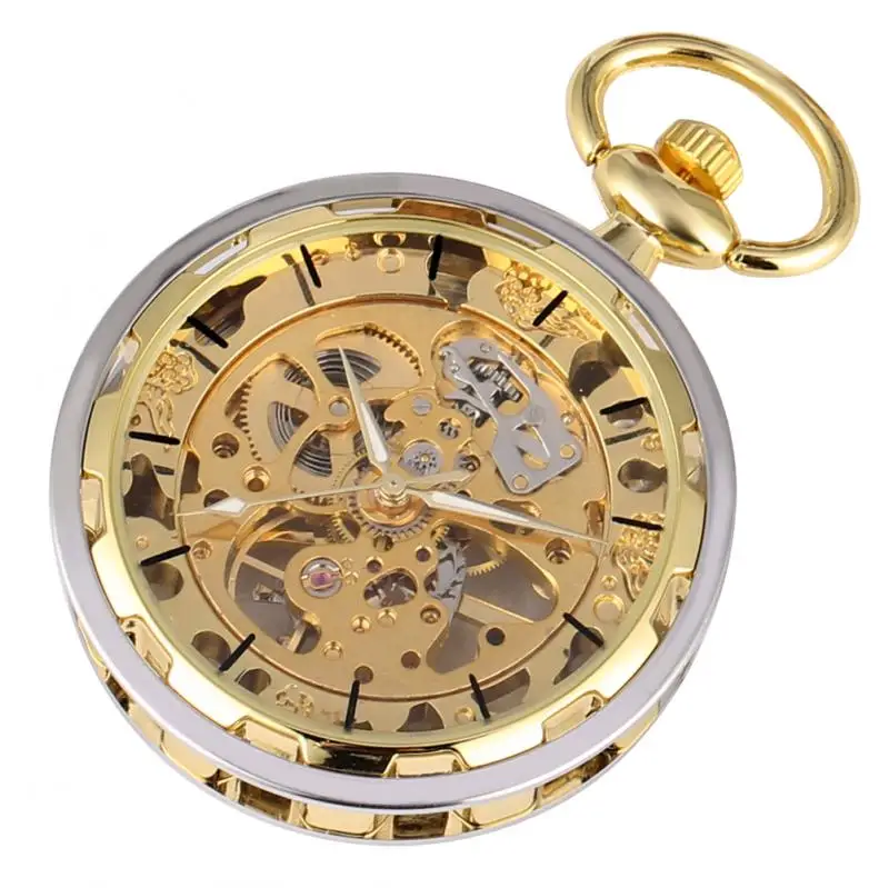 Bronzen mechanisch handopwindbaar zakhorloge voor heren dames Steampunk open gezicht gouden skelethok met hanger ketting cadeau