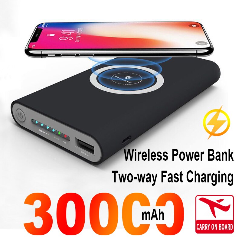 30000mAh kabellos Energie Bank zwei-Weg schnell aufladen Powerbank tragbar groß Kapazität extern Batterie Pro iPhone Xiaomi