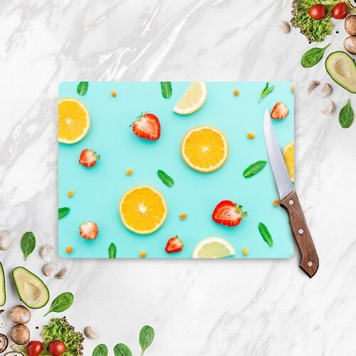 Glass Cutting Board Mixed Fruit Patterned Glass Cutting Board Antibacterial Heat Resistant Glass Cutting Board Kitchen