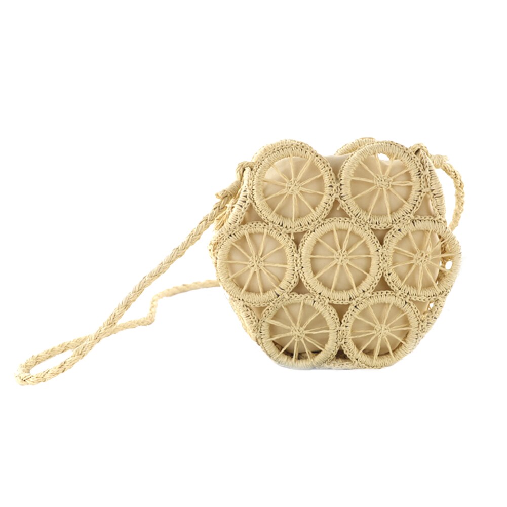 Casual Rattan Shoulder Messenger Bags Straw Handbags Big Capacity Handmae Summer Totes Lady Round Bohemian Beach Travel Purse: Beige