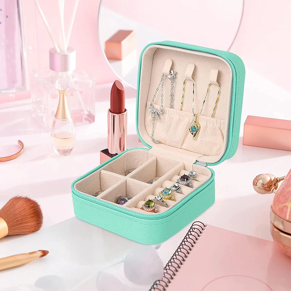 Jewelry Box Ornaments Organizer Display Travel Portable Zipper Storage Case Wreath Printing Series Earring Holder