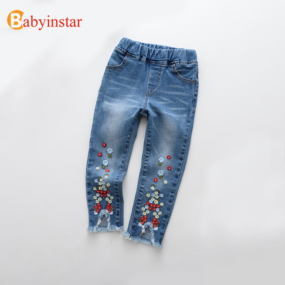 Babyinstar-pantalones vaqueros con bordado Floral para niña, ropa para niña pequeña, pantalones vaqueros, ropa para niño