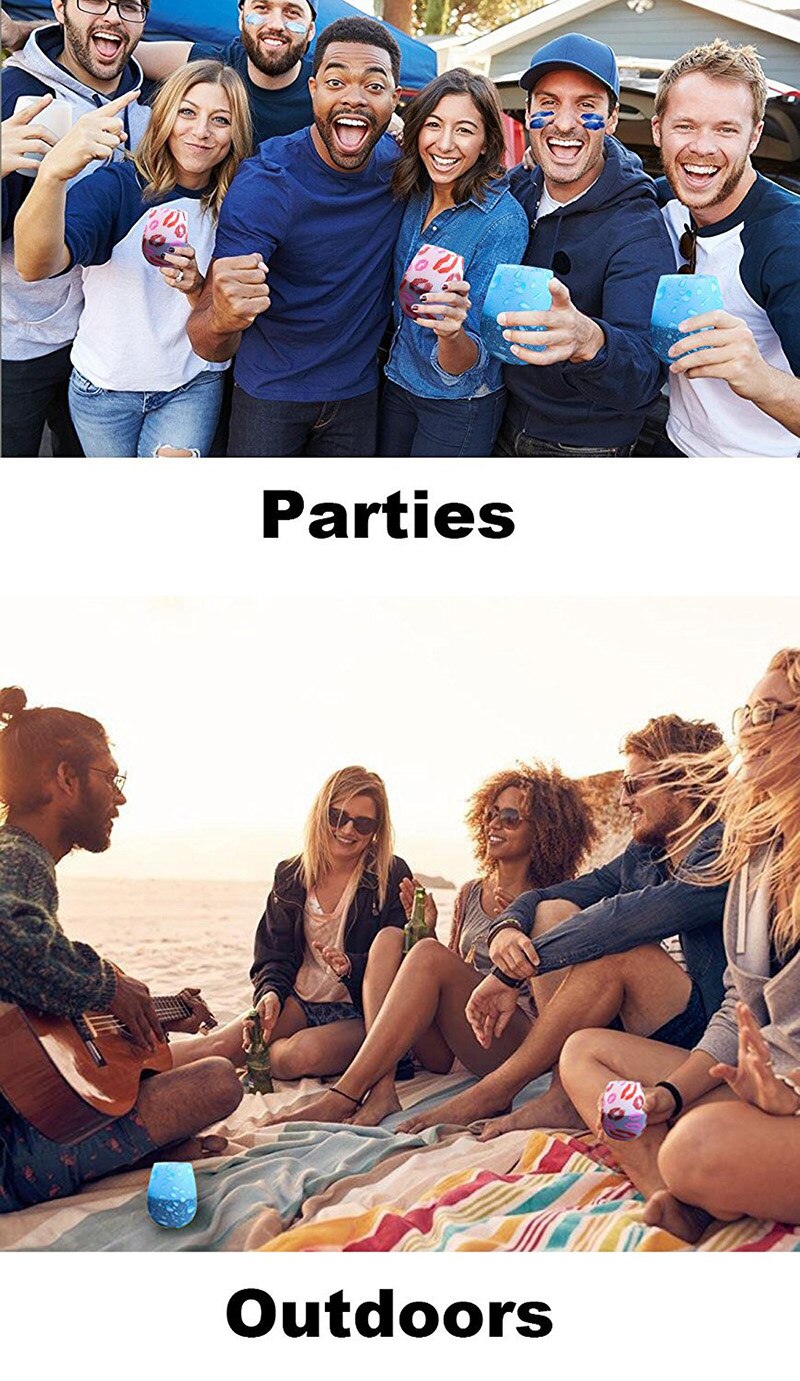 Unbreakable Silicone Wine Glasses BPA-Free Portable Printed Outdoor Wine Cups For Travel Picnic Pool Boat Camping Drink Cup