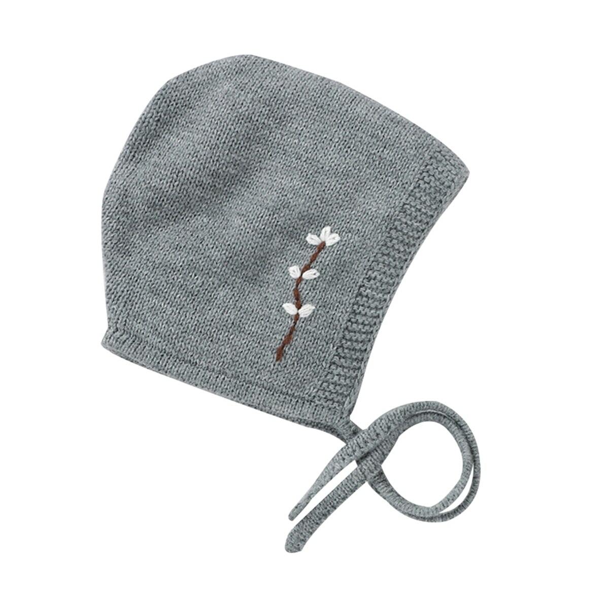 Pasgeboren Baby Ziekenhuis Bonnet Knit Bloemen Warm Beanie Cap Met Kinband Voor Baby Jongens En Meisjes: Grijs / 18M