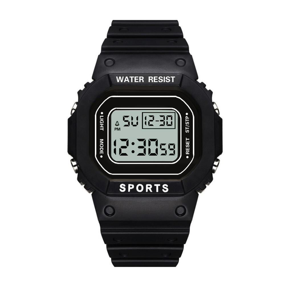 Mode Rechthoek Led Digitale Horloges Vrouwen Sport Horloges Waterdicht Multifunctionele Elektronische Horloges Vrouwen Unisex Horloge: Black