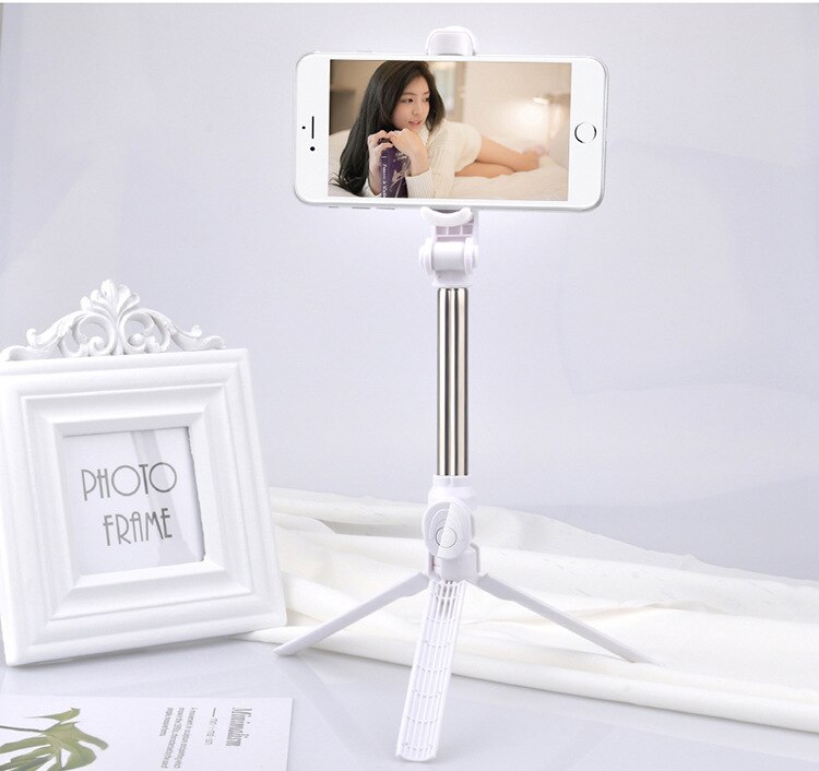 Universal Portable Selfie Tripod For Phone Stand Monopod with Bluetooth Remote Control Smartphone Stand Mobile Clip Wireless: White