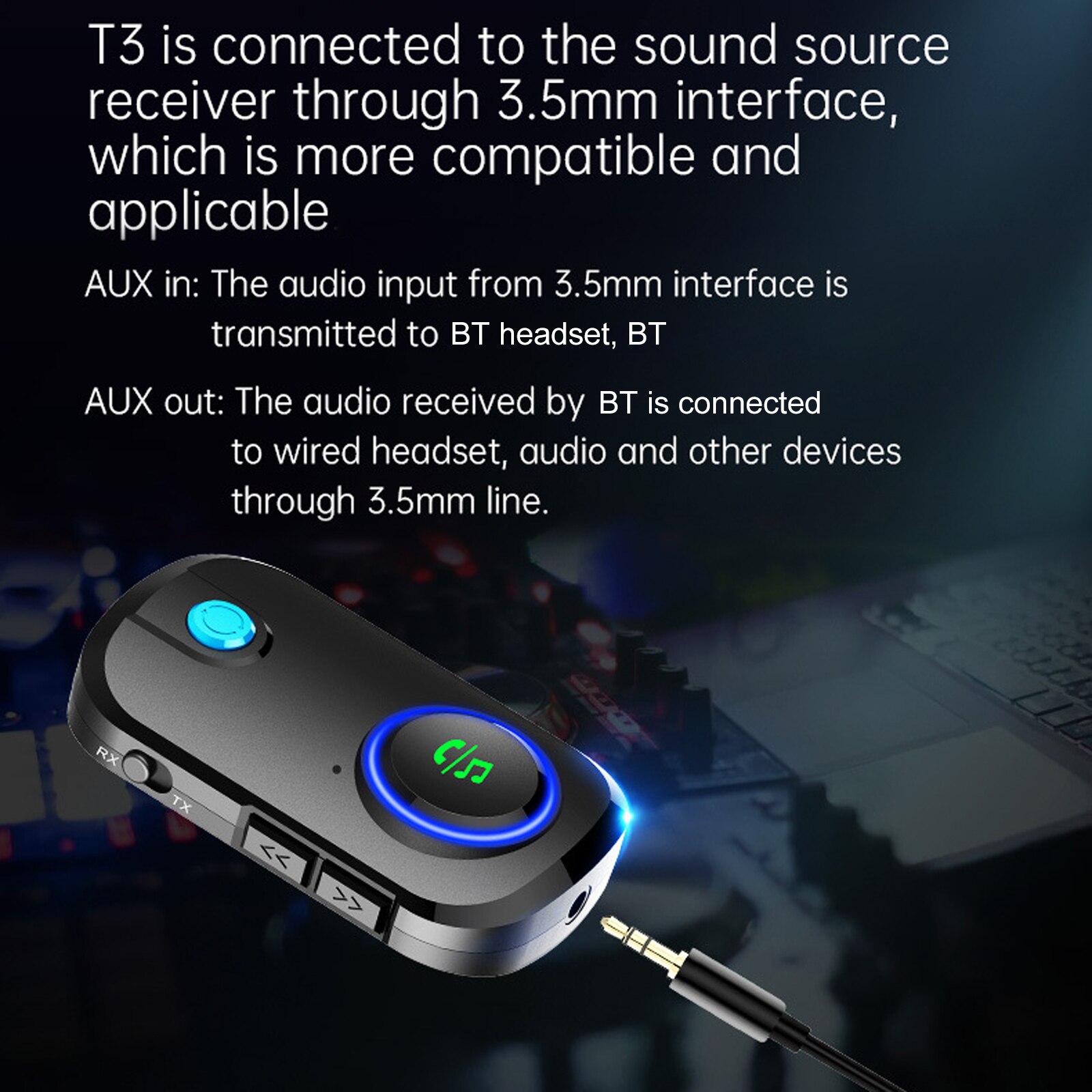 Bluetooth Zender Ontvanger 3.5Mm Aux Wireless Audio Adapter Handsfree Carkit Met Microfoon Voor Hoofdtelefoon Speaker Stereo