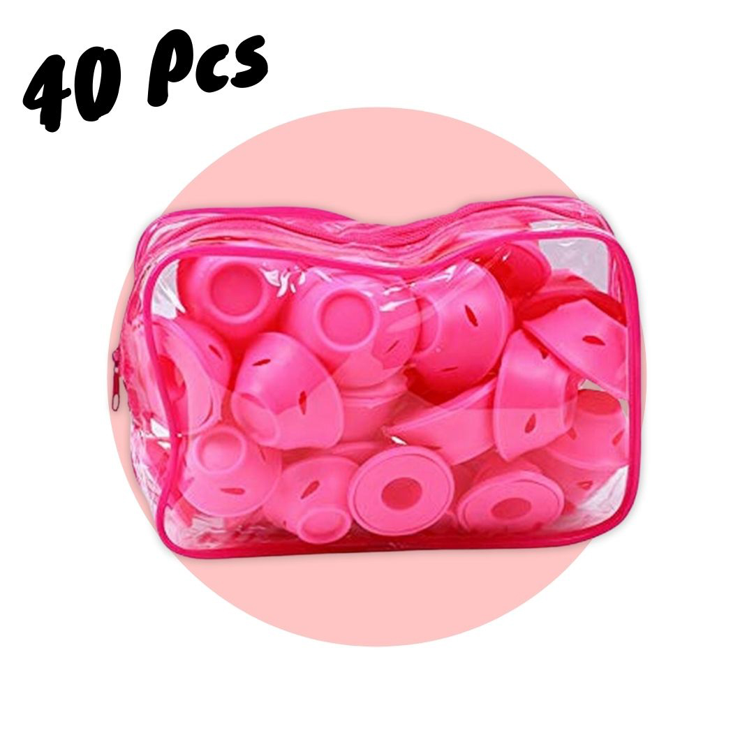 Silicone Hair Curlers Blue and Pink Magic Hair Rollers No Heat No Clip Soft Rubber Styling Tools Set for Women and Girls: pink 40pcs