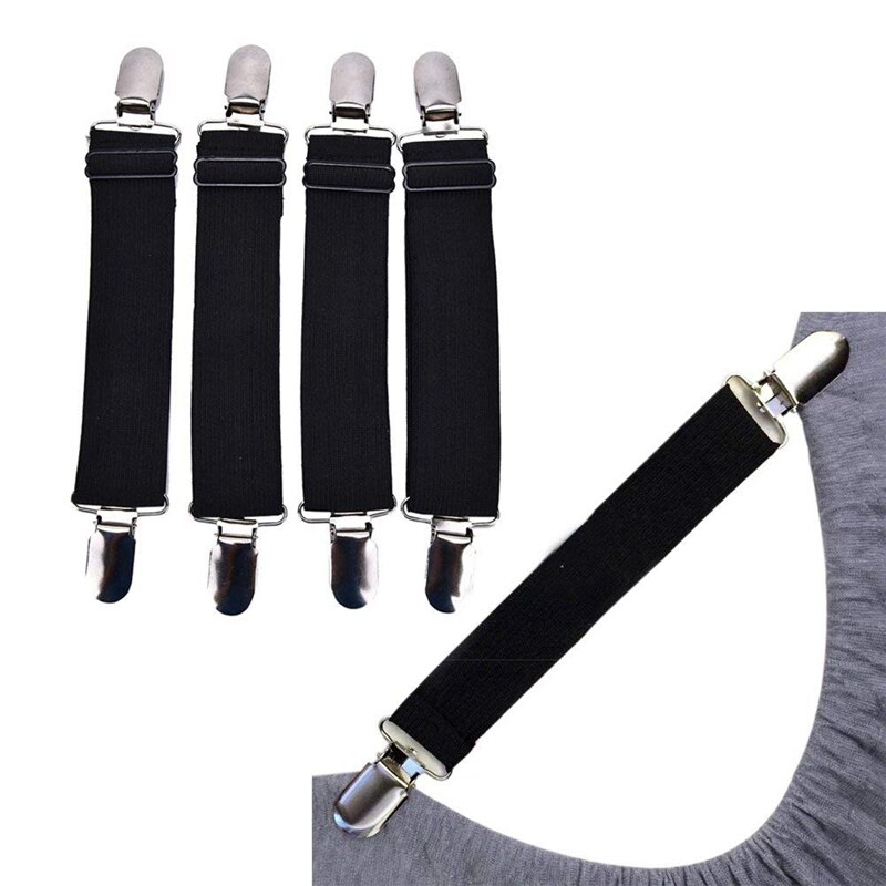 Sheet Straps Adjustable Bed Corner Holder Elastic Straps Fasteners Clips Grippers Mattress Cover Sheet Bed Suspenders, Black, Pa