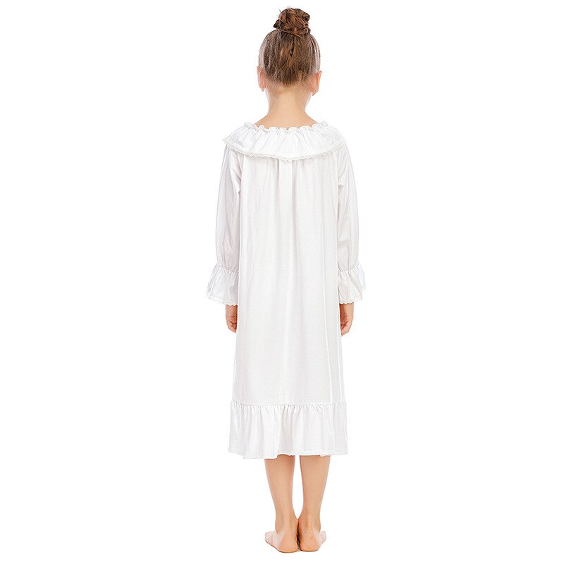 Camisón largo de algodón para niñas, ropa de dormir de estilo clásico, color blanco, 100%