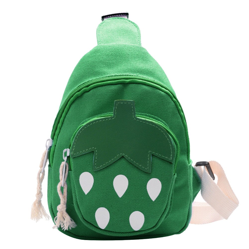 Leuke Aardbei Patroon Canvas Schoudertassen Portemonnee Kinderen Dubbele Laag Borst Crossbody Rugzak