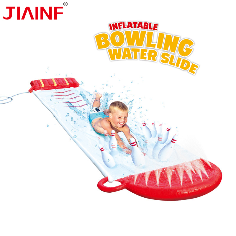 Nuovo scivolo gonfiabile estate prato divertimento acquatico bambino Sprinkler Pad con Bowling giocattolo per bambini scivolo d&#39;acqua tavola da surf