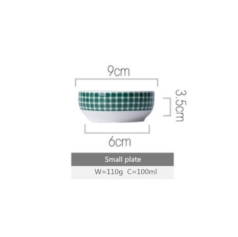 Green plaid series Plate Set Ceramic Kitchen Plate Tableware Set Food Dishes Rice Salad Noodles Bowl Soup Kitchen Cook Tool 1pc: Small plate