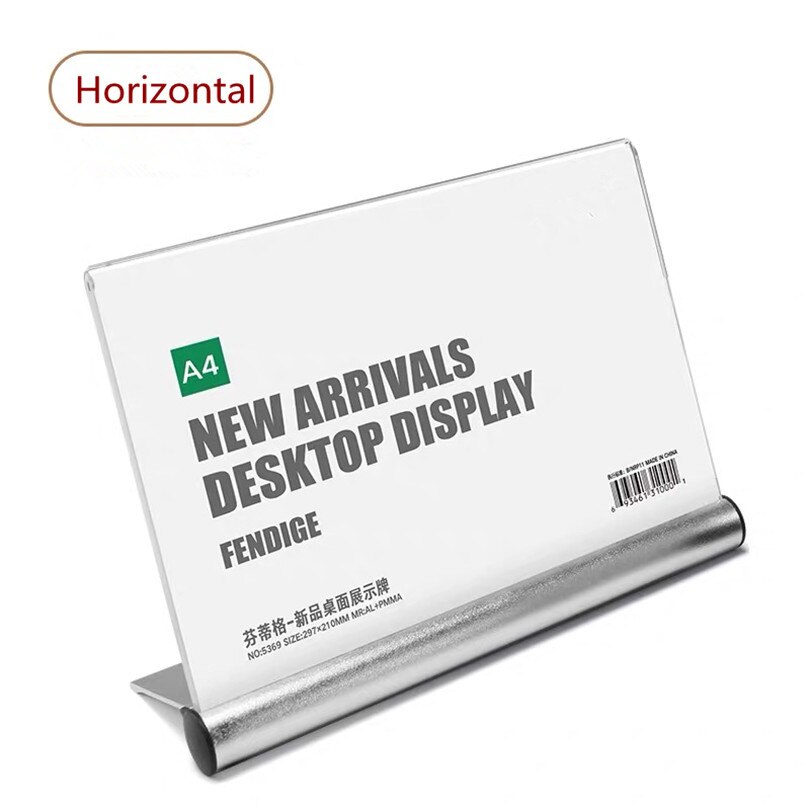 A4 L Shape Aluminum Base Acrylic Price Label Holder Desk Display Stand Menu Holder Paper Card Poster Display Frame: A4 Horizontal