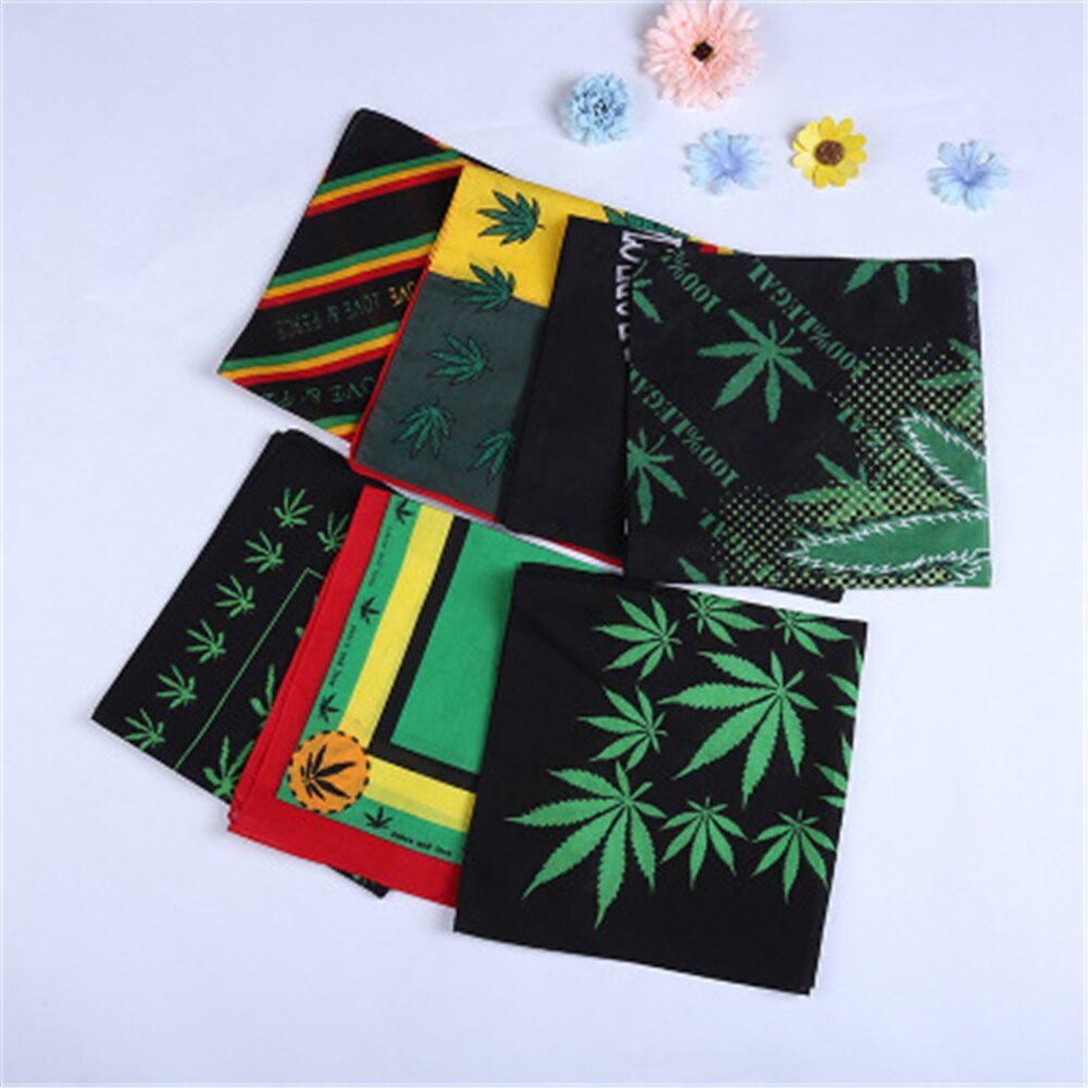Foulard carré en coton à imprimé de feuilles, multifonctionnel, style hip hop, pour l&#39;extérieur, JQ012