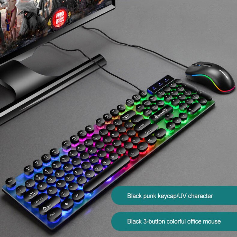 Keyboard and mouse wired combo set USB wired keyboard and mouse chicken gaming keyboard 3C036: black