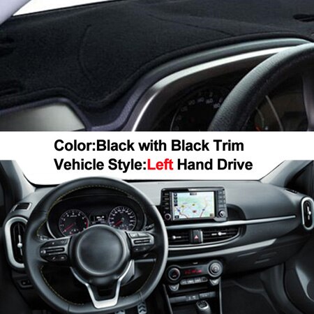 Car Dashboard Cover For Kia Picanto X-line / Morning Dash Board Dash Mat Pad Carpet Cover Auto Pad Rug Sun Shade Dashmat: Black