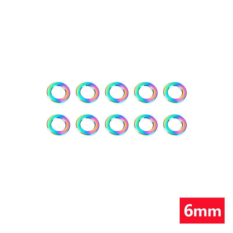 Arandelas de perno de bicicleta M5 M6, Espaciadores, junta de arandela plana de titanio para vástago de bicicleta de carretera, piezas de tornillos de freno, 10 Uds.: M6 Rainbow