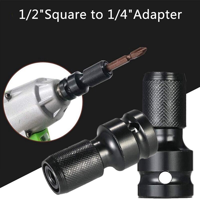 4 Pcs Impact Adaptor 1/2 Square Drive to 1/4 Hex Shank Socket Adapter with Adjustable Hook Wrench C Spanner Tool