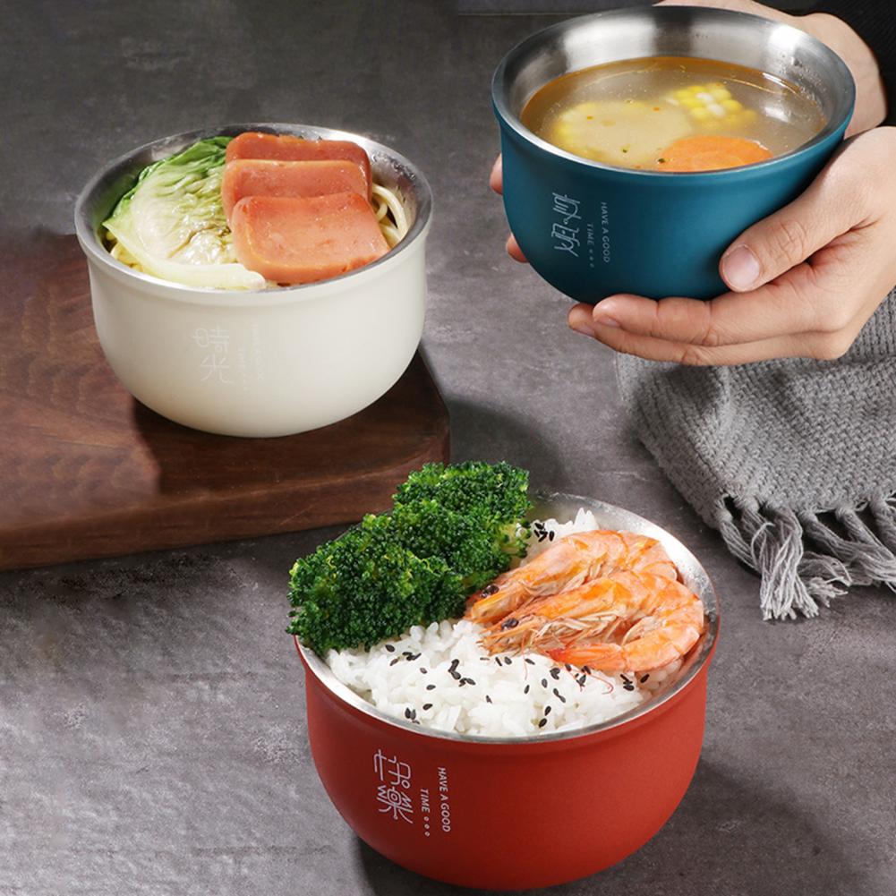 Roestvrijstalen Kom Verdikte Warmtegeïsoleerde Double-Layer Multipurpose Storage Kom Metalen Effen Kleuren Kids Anti-Fall rijstkom