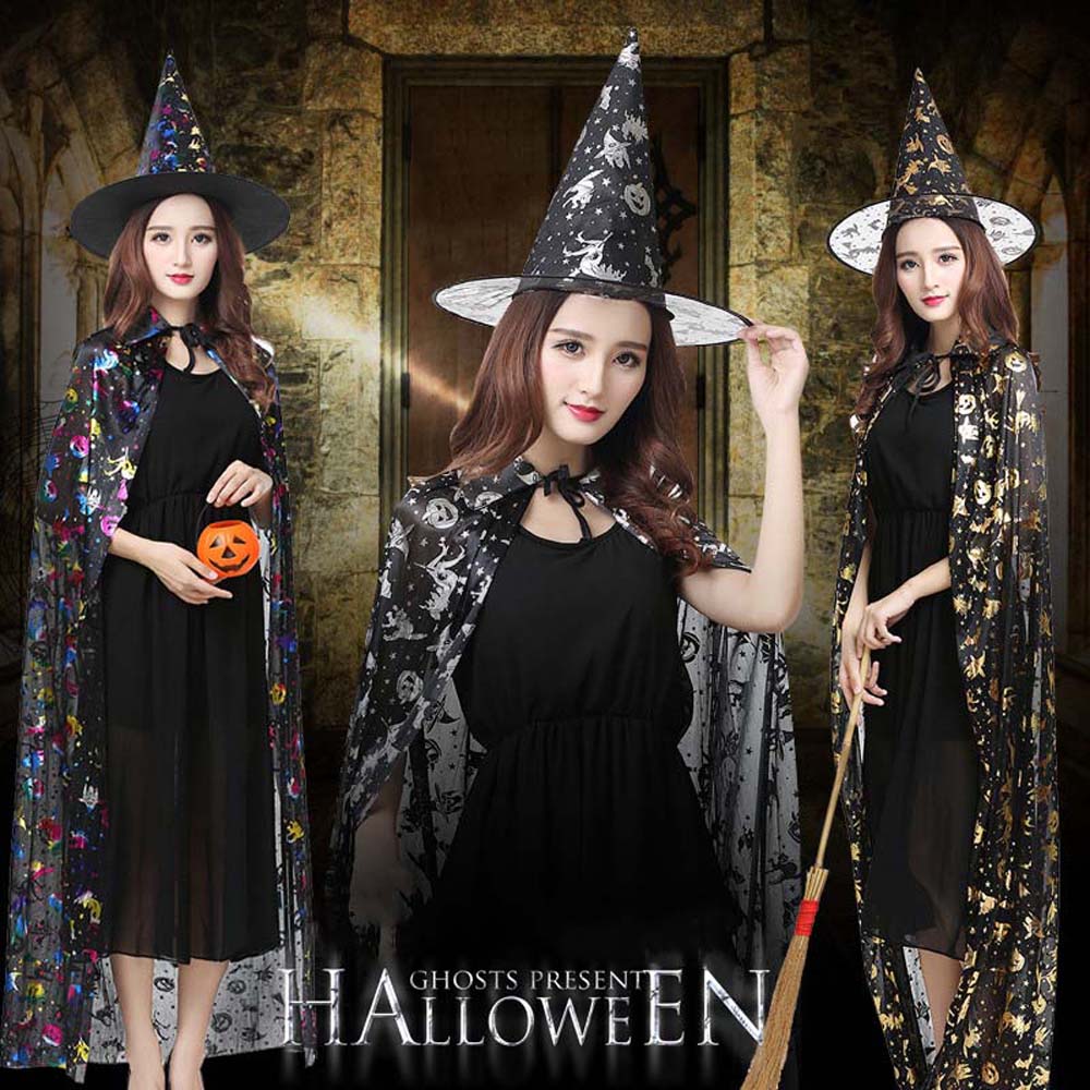 Trendy Performance Costumes Halloween Cloak Sets Witch Caps Pumpkin Scary Costumes Ghost Bat Hat Wizard Robe Party Show