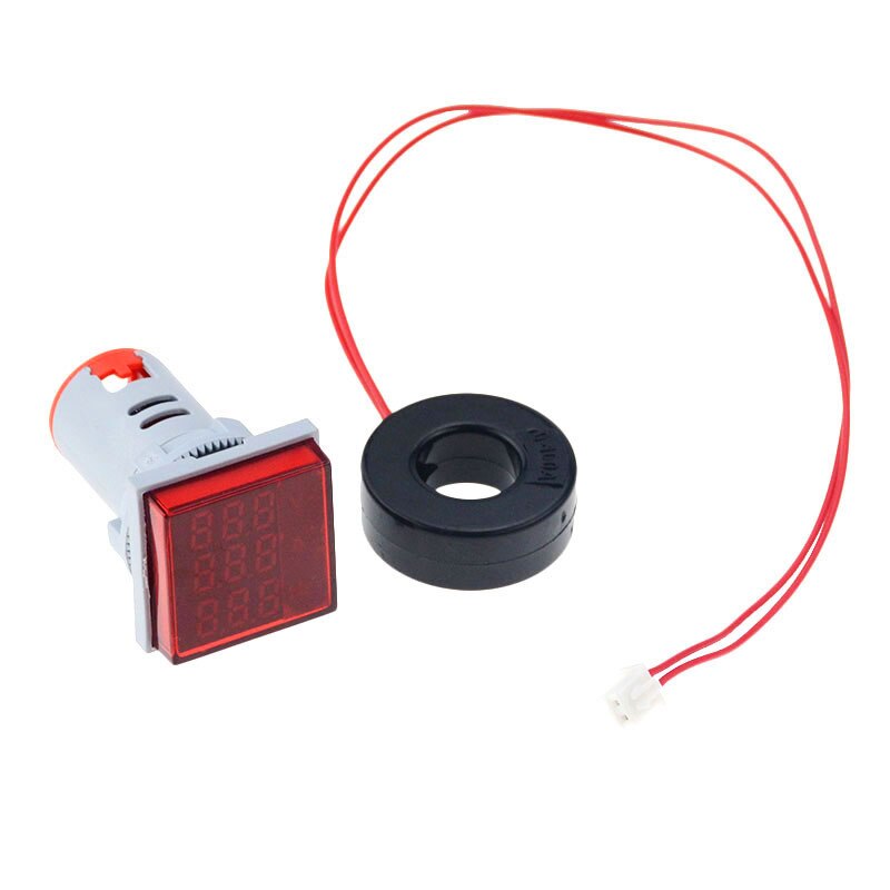22mm Square LED Digital Voltmeter Ammeter Hertz Meter Signal Lights Voltage Current Frequency Combo Meter Indicator Tester: Red