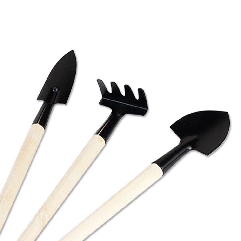 Conjunto de Mini pala, rastrillo, pala, jardinería, plantas en maceta, juego de herramientas para suelo, mango de madera, cabezal de Metal, herramienta de jardinería