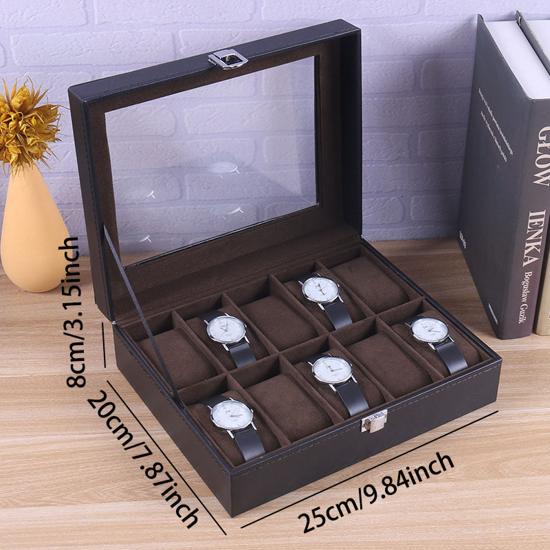 DELESYS 2/3/4/5/6/8/10/12 Slots PU Leather Watch Box Traditional Style Watch Storage Box Watch Case With Lock: grey