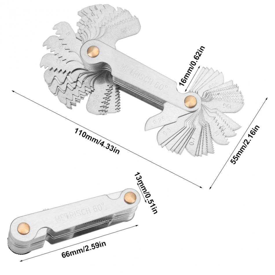 60 Degree Thread Screw Pitch Gauge 58 Blades Set + Inch System + Whitworth Gauge Measuring Tools