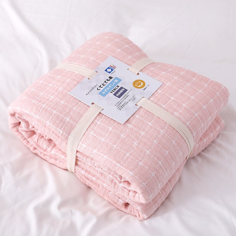 Baumwolle Plaid Decke für Bett Dünne Sommer Quilt Herbst Bett Blatt Gaze Bettdecke Bettdecke für Doppel Bett Sofa Werfen decken: pink plaid / 150x200cm
