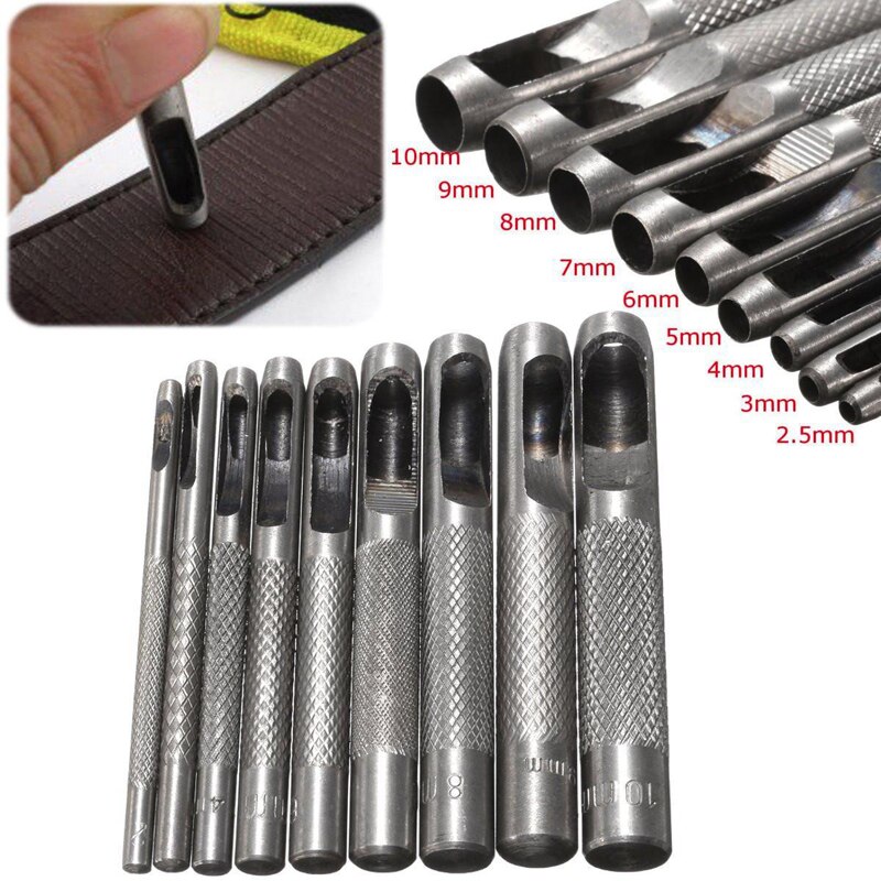 Herramientas para perforar cuero, juego de 5 tamaños, perforadora de cuero, perforadora hueca, cinturón, 3,0mm-7mm para ropa y lona