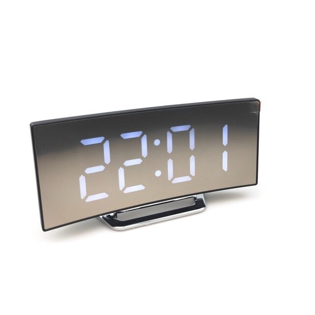 7 Inch Digital Alarm Clock Curved Dimmable Led Electronic Digital Desktop Clock For Kids Bedroom Large Number Table Clock: Type1 White