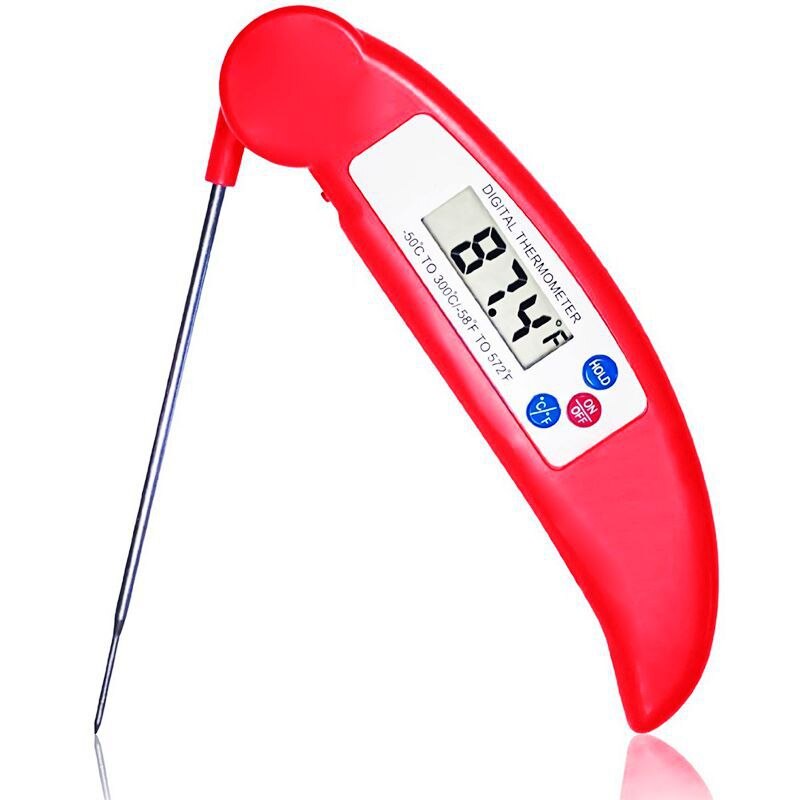 Digital Kitchen Thermometer Probe Portable Foldable Food BBQ Meat Oven Kitchen Thermometer Cooking Water Oil Thermometer Tools: red