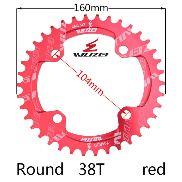 Wuzei 104 bcd crown mtb monoplates kettingblad mountainbike kettingblad 36 34 32 38 40 42 30 tanden fiets smal breed tandwiel: Lichtgeel