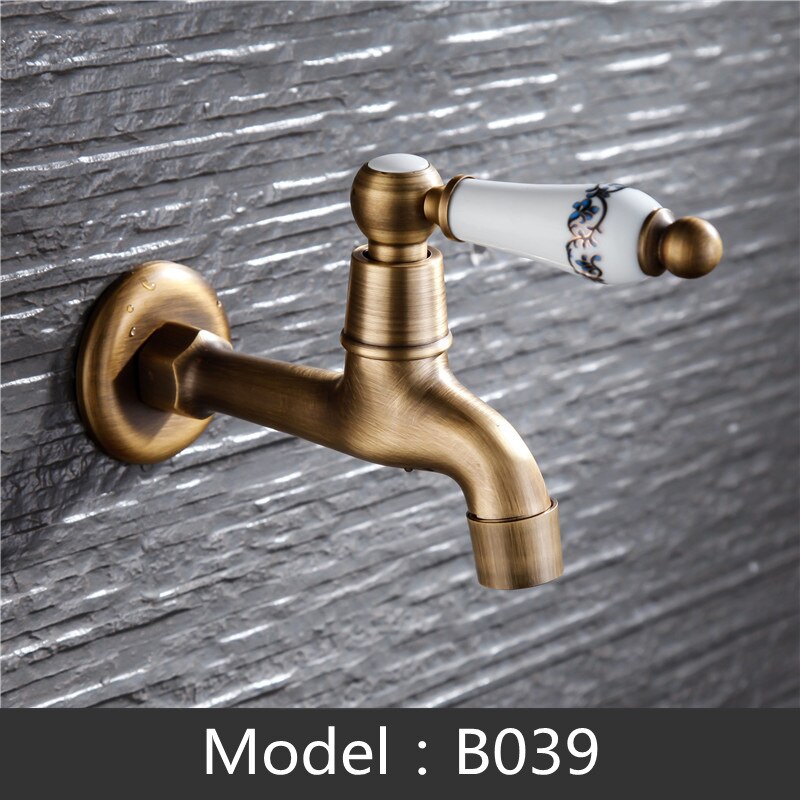 Carved Wall Mount Decorative Outdoor Garden Faucet Bibcock Brass Retro Tap Bathroom Washing Machine Mop Tap Antique WC Faucet: B039