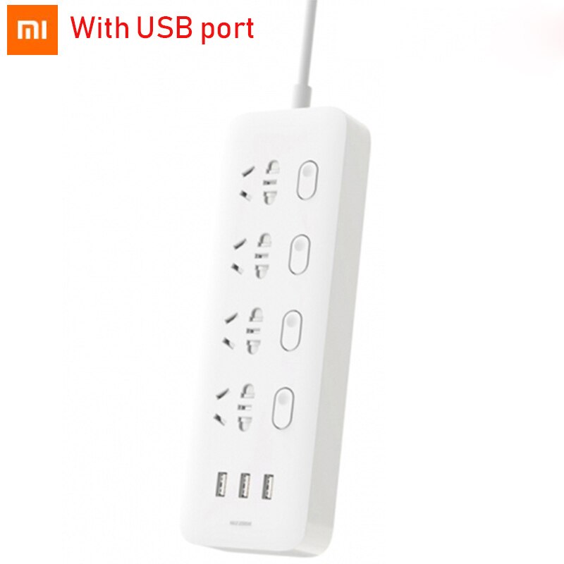 Original Xiaomi Mijia Power Strip 4 Sockets 4 Individual control Switches 5V/2.1A 3 USB port Extension Sockets Charger 2m cable: Add US adapter