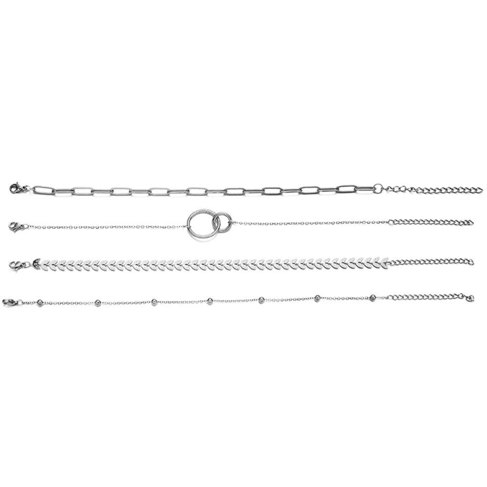 Rvs Multilayers Vierkante Ketting Charme Armbanden Voor Vrouwen Pijl Cirkel Koppels Armband Sets Vintage Sieraden: SA216-silver