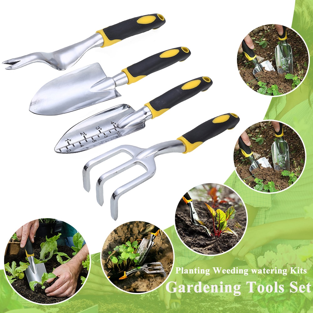4 PCS Gardening Tools Set Trowel Transplanted Cultivator Weeder Weeding Fork Garden Tools with Heavy Duty Cast-al planting tools