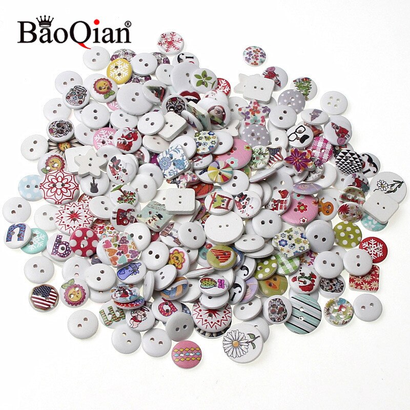 Knopen van gemengd hout handwerk scrapbooking naaien kleding accessoires 2 gaten knopen beschilderd naaien knutselen 20/50/100 stuks