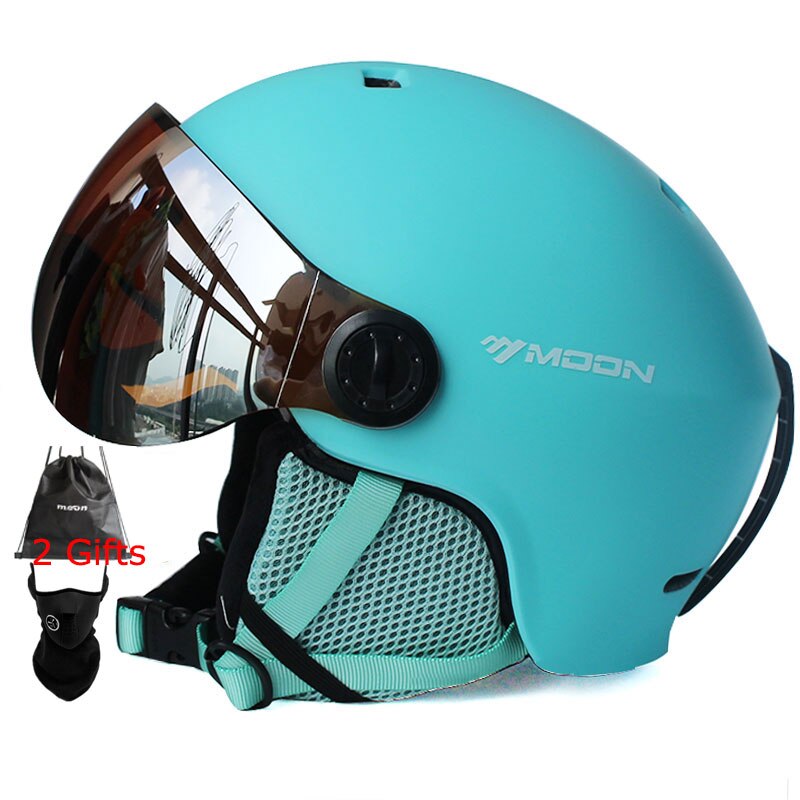 MOON casque de Ski entièrement moulé PC + EPS avec lunettes casque de Ski de sport Skateboard Ski Snowboard casques hommes: Bleu / L(58-61cm)